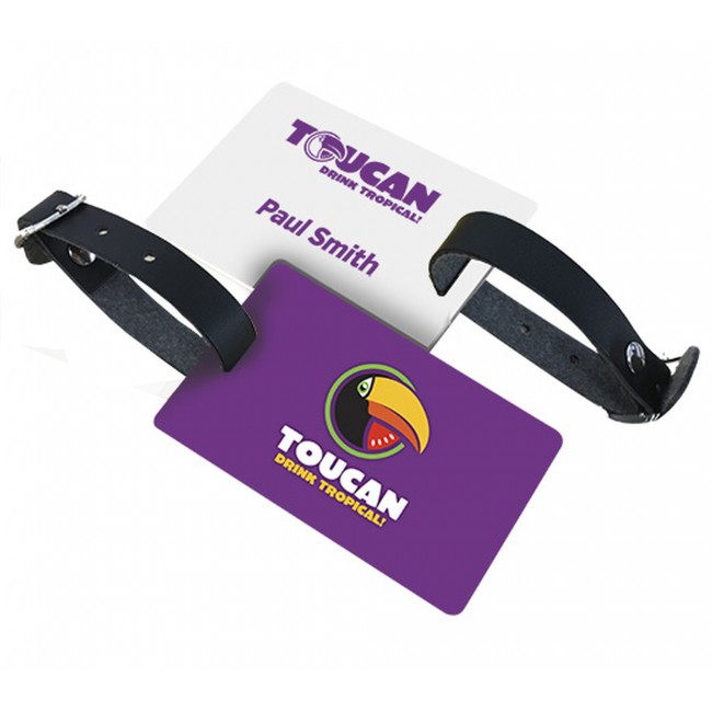 Promotional Pvc Luggage Tag With Black Leatherette Strap