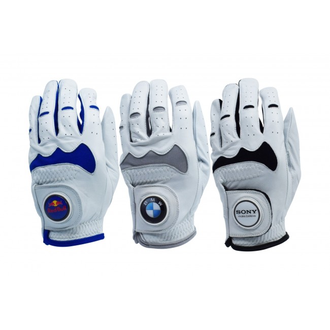 Promotional Hybrid Cabretta Leather Golf Glove With Your Logo On The 30 Mm Ball Marker