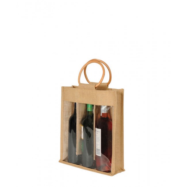 Promotional 3 Bottle Jute Bag with Window