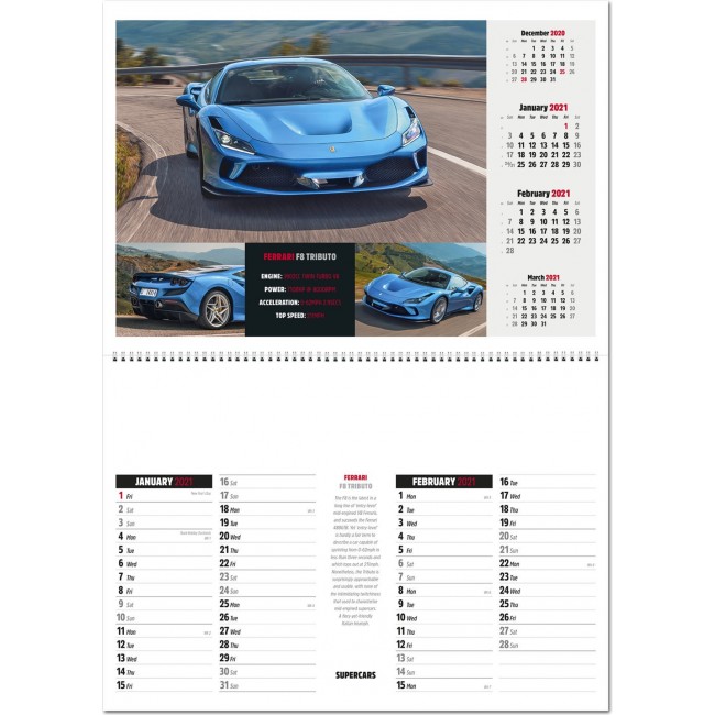 Promotional Supercars Central Spiral Wall Calendar