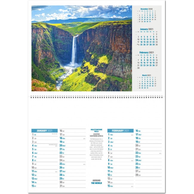 Promotional Around The World Central Sprial Wall Calendar