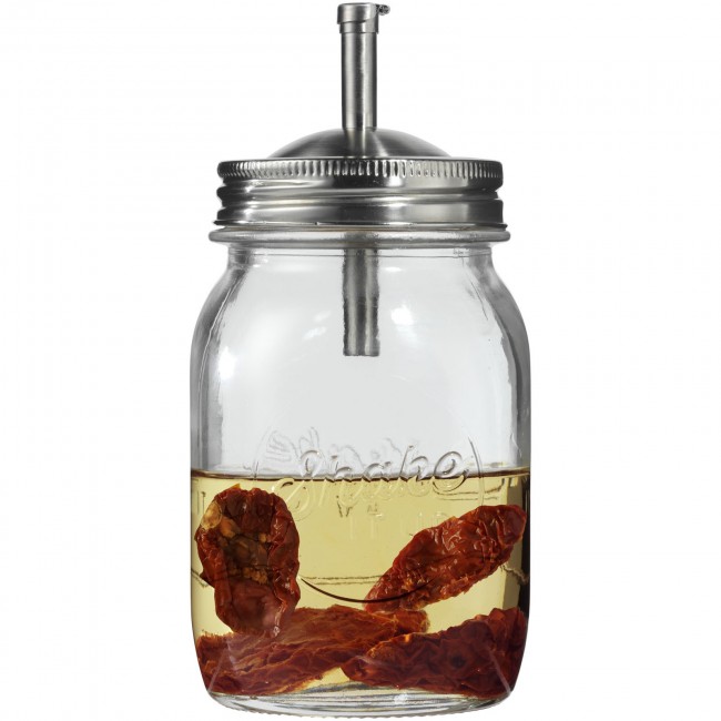 Promotional Drizzler mason jar with flip top