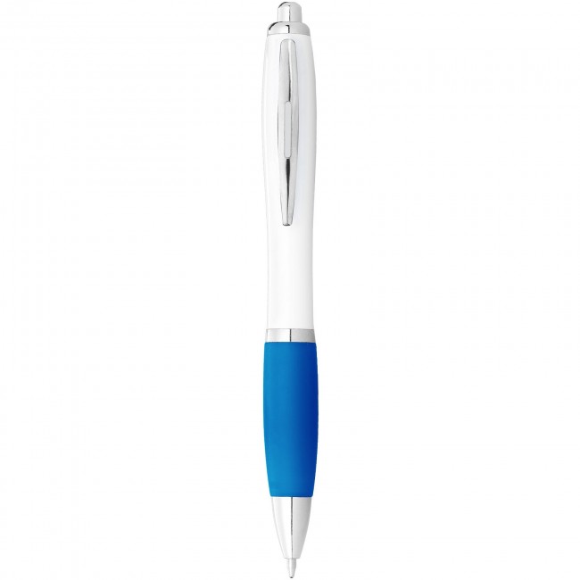 Promotional Nash ballpoint pen with white barrel and coloured grip - Image 3