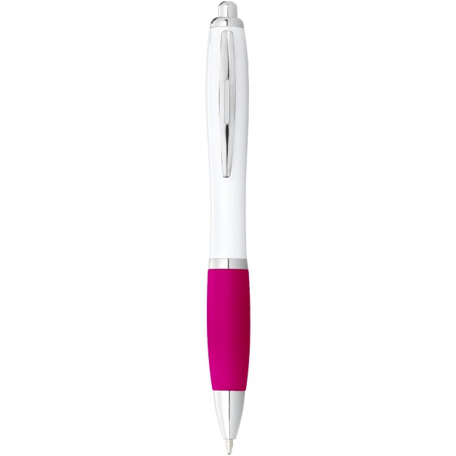 Promotional Nash ballpoint pen with white barrel and coloured grip - Image 2