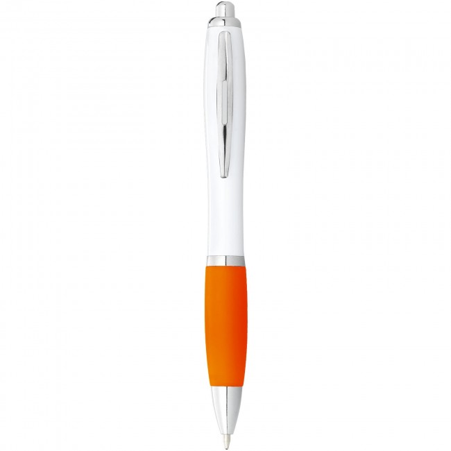 Promotional Nash ballpoint pen with white barrel and coloured grip - Image 1