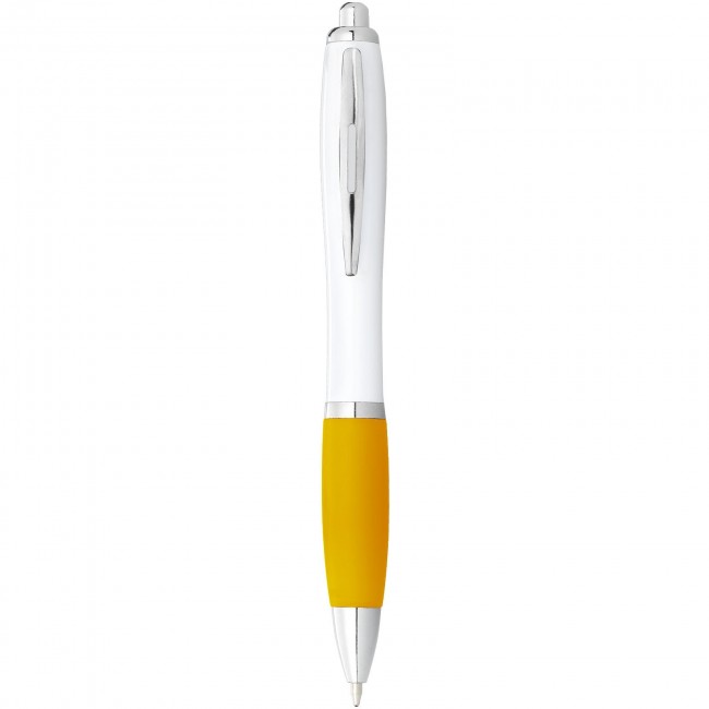 Promotional Nash ballpoint pen with white barrel and coloured grip - Image 5