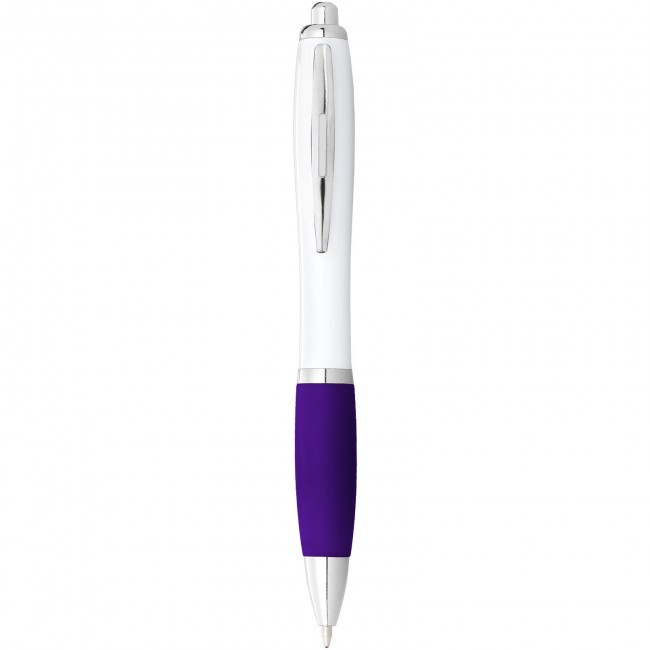 Promotional Nash ballpoint pen with white barrel and coloured grip - Image 4