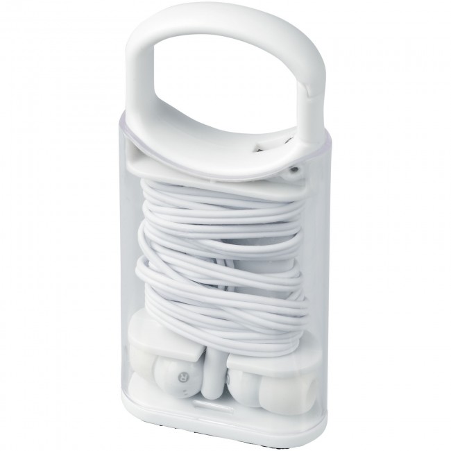 Promotional Snap earbuds with plastic carabiner clip case - Image 1