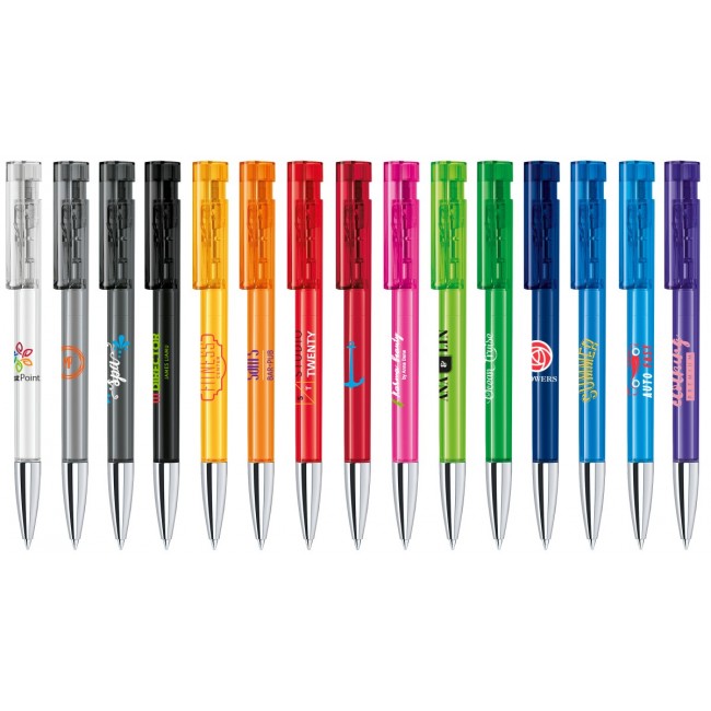 Promotional senator Liberty Clear plastic ball pen with metallised tip