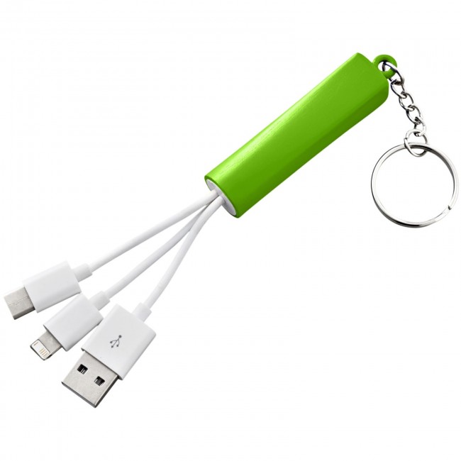 Promotional Route 3-in-1 light-up charging cable with keychain - Image 1