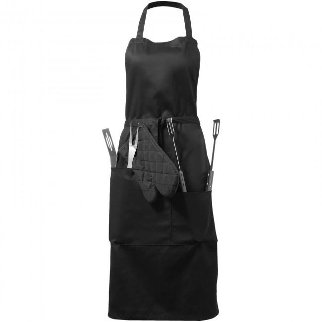 Promotional Bear BBQ apron with utensils and glove