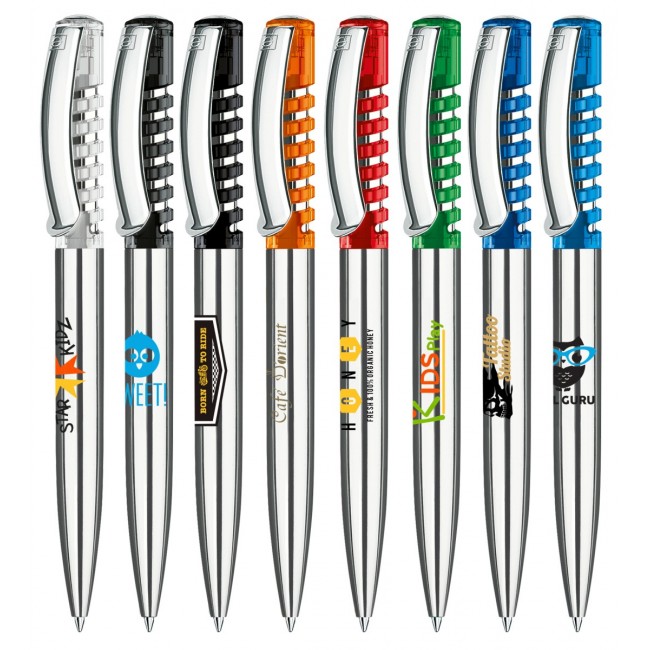 Promotional senator New Spring Clear plastic ball pen with metal clip & metal barrel