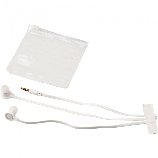 Promotional Dish earbuds with clear plastic pouch