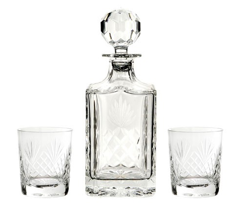 Promotional Cut Square Crystal Glass Decanter & 2 Tumblers