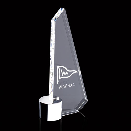 Promotional Crystal Sail Award On Silver Chrome Stand