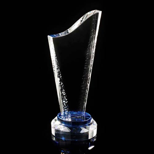 Promotional Mounted Crystal Harp Shape Award With Textured Edges