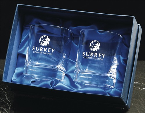 Promotional Pair Of Crystal Square Tumblers