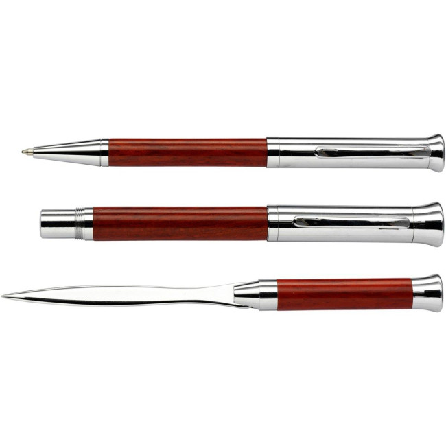 Promotional Metal/rosewood twist action ballpen and rollerball set - Image 2