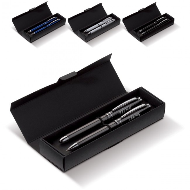 Promotional Pen set 2 stripes barrel metal - Image 2