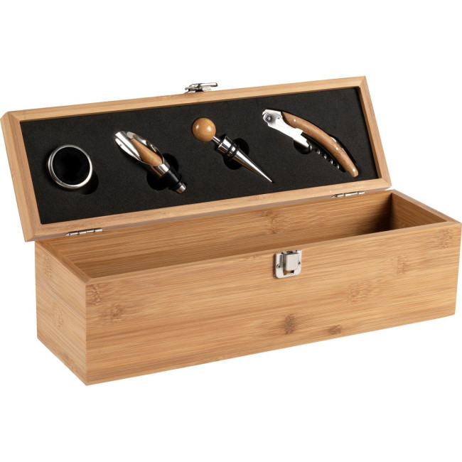 Promotional Bamboo wine gift set 4pc - Image 1