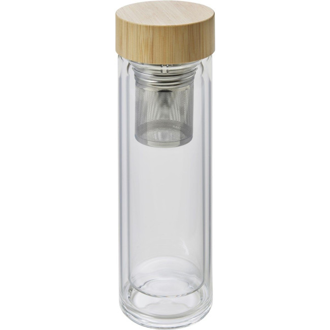 Promotional Glass & bamboo bottle with tea infuser 420ml - Image 1