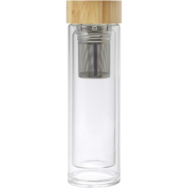 Promotional Glass & bamboo bottle with tea infuser 420ml - Image 2