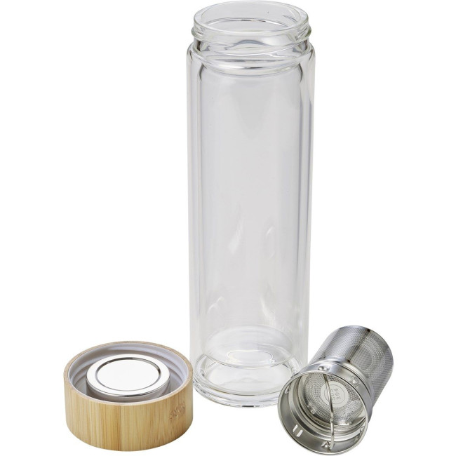 Promotional Glass & bamboo bottle with tea infuser 420ml - Image 3