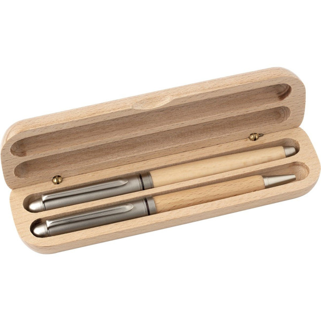 Promotional Beech wood writing set - Image 1