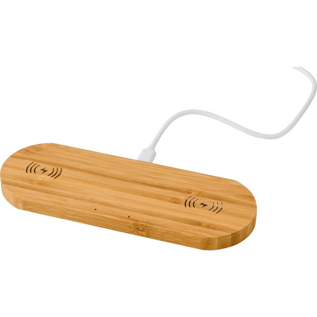 Promotional Bamboo dual wireless charger - Image 1