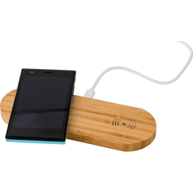 Promotional Bamboo dual wireless charger - Image 2