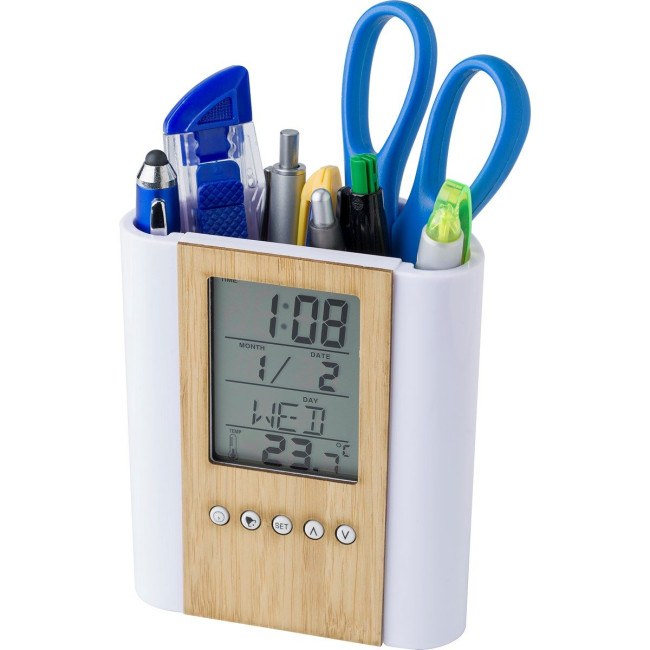 Promotional Bamboo clock penholder - Image 1