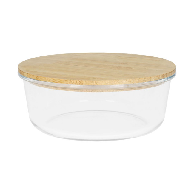 Promotional Round Glass Box With Bamboo Lid 19x7.5cm