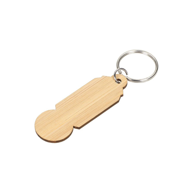 Promotional Bamboo Shopping Trolley Coin Keyring