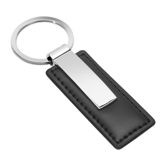 Promotional Rectangle Leather Metal Keyring - Image 1