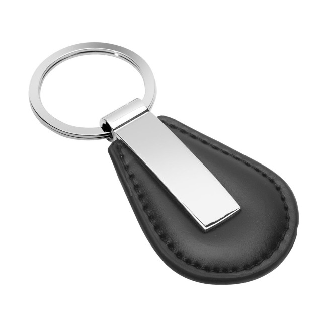 Promotional Round Leather Metal Keyring - Image 1