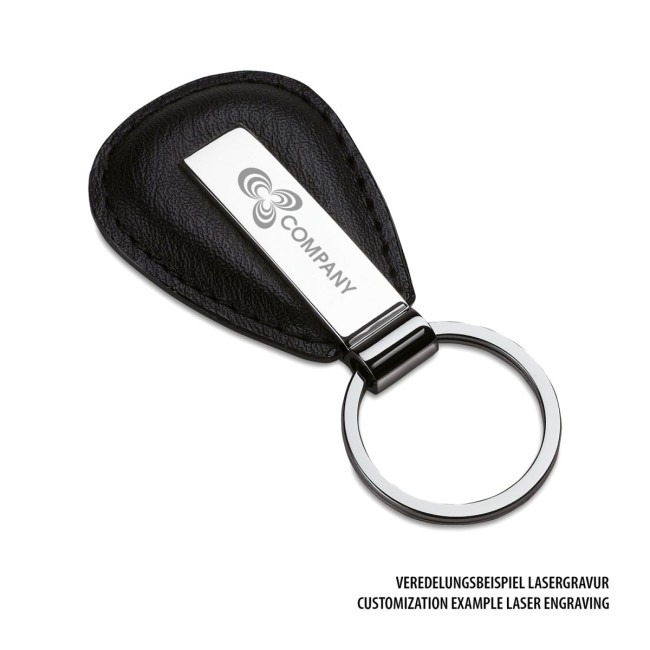 Promotional Round Leather Metal Keyring - Image 2