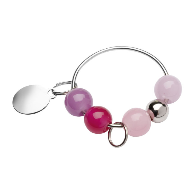 Promotional Magenta Beaded Metal Keyring - Image 1