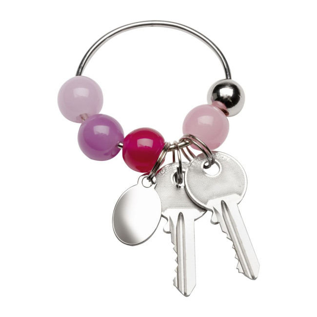 Promotional Magenta Beaded Metal Keyring - Image 2