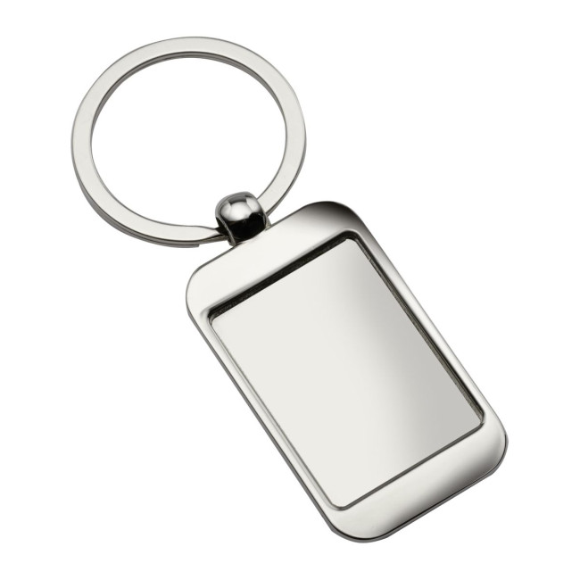 Promotional Silver Rectangle Metal Keyring - Image 1