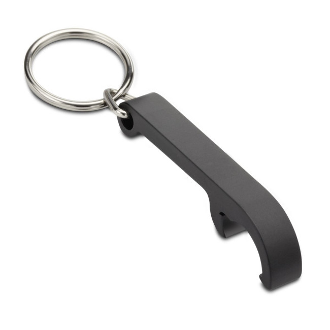 Promotional Black Aluminium Bottle Opener Keyring - Image 1