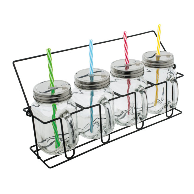 Promotional Aracuja Set of 4 glass mugs with straws - Image 2