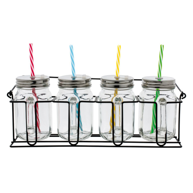 Promotional Aracuja Set of 4 glass mugs with straws - Image 1