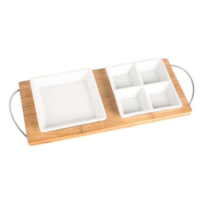 Promotional Bamboo tray with 2 plates - Image 1