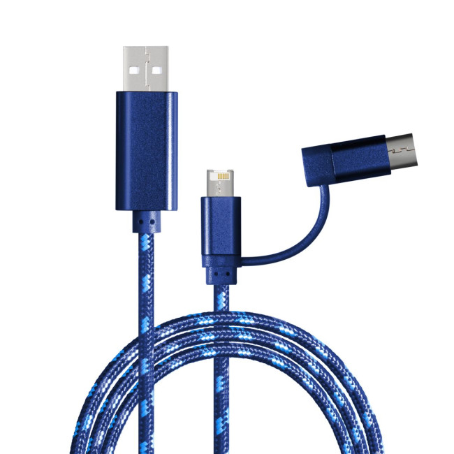 Promotional Blue 3-in-1 Charging Cable - Image 1