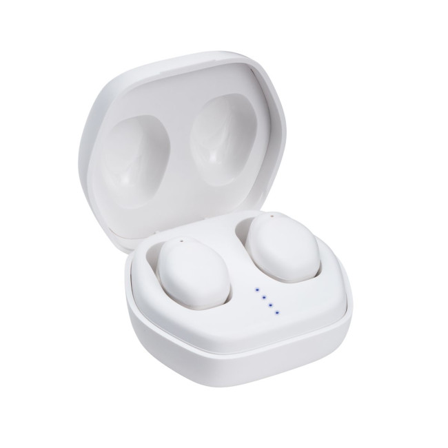 Promotional White Wireless Earphones & Charging Case - Image 1