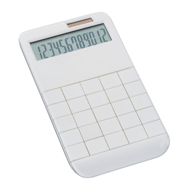 Promotional White Dual Power Solar Calculator - Image 1