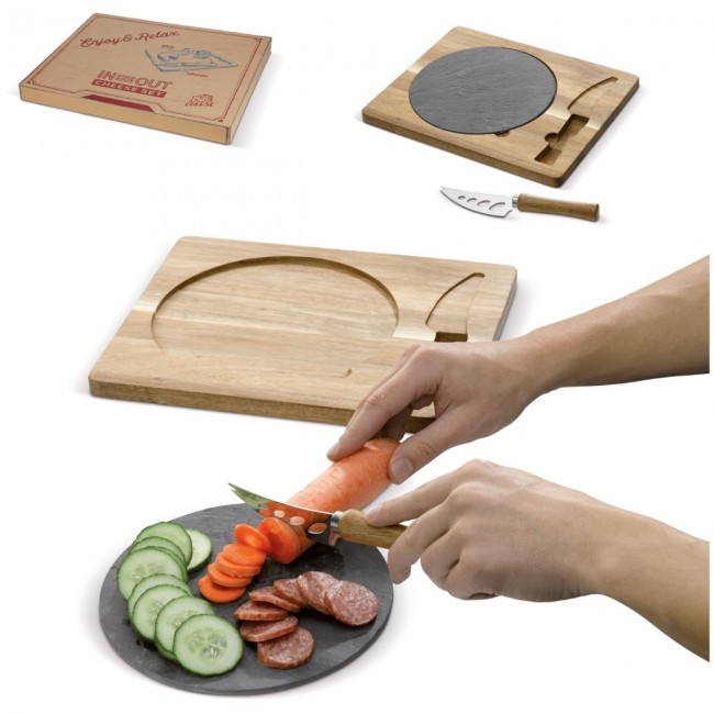 Promotional Slate serving plate with wooden board and knife - Image 2