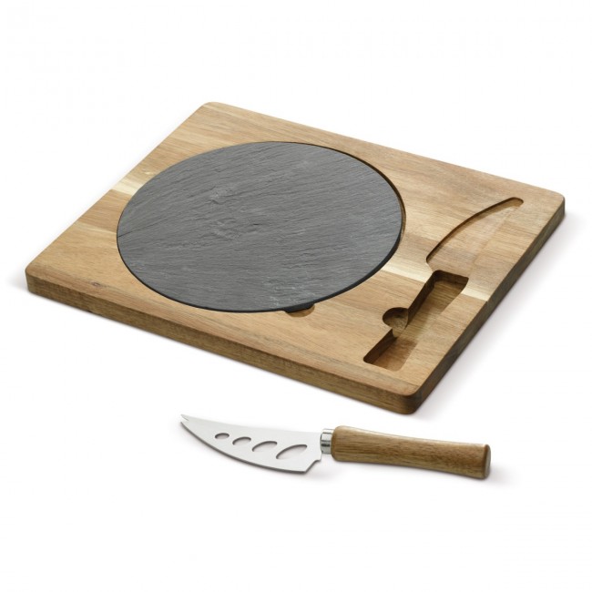 Promotional Slate serving plate with wooden board and knife - Image 1