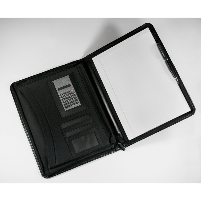 Promotional Warwick A4 Zipped Calculator Folder In Black - Image 1