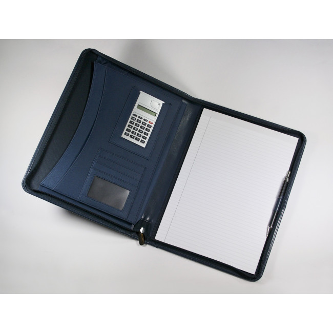 Promotional Warwick A4 Zipped Calculator Folder in Navy - Image 1